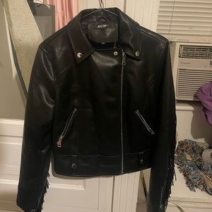 faux leather jacket with tassels